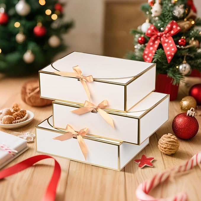 10Pack White Gift Boxes, 10.6x7.8x3.1Inch Bridesmaid Proposal Box with Ribbons, Gift Boxes with Lids for Presents, Mother's Day, Wedding, Birthday Party, Anniversary