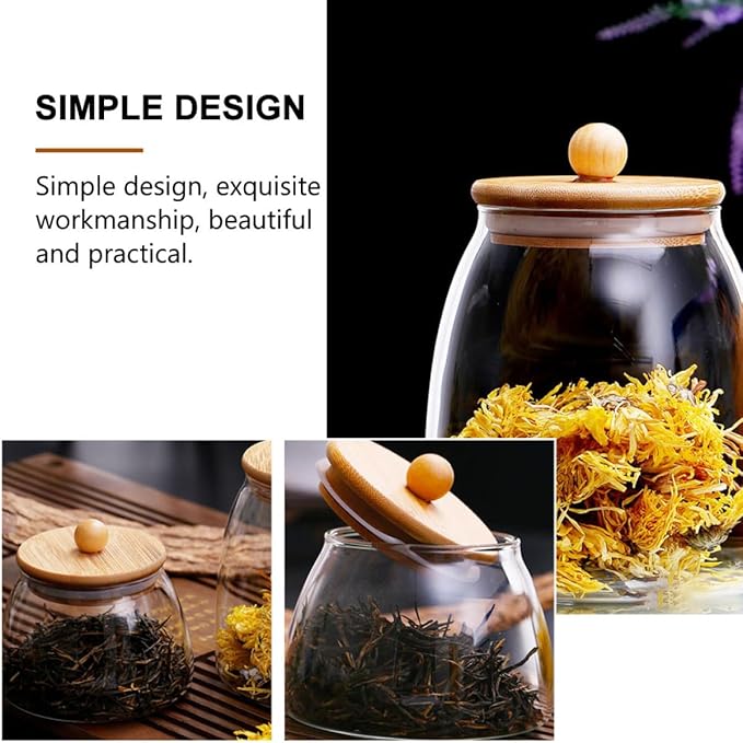 NUOBESTY 3 Pcs Transparent Storage Jars with Wooden Lids Airtight Sealed Canisters for Cereal Tea Dried Fruits Kitchen Pantry Organization