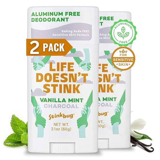 Stinkbug Naturals Organic Aluminum Free Deodorant Stick with Vanilla Mint, Coconut Oil and Activated Charcoal, Paraben Free, Sensitive Skin Deodorant, 2.1 Ounces Pack of 2