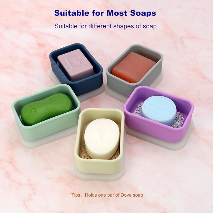 Travel Soap Case, Leak Proof Travel Soap Container, Silicone Soap Box with Drainage Layer, Shatterproof Soap Holder for Travel, Camping, Gym (Green, Regular)