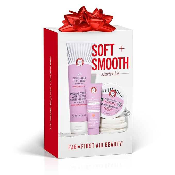 First Aid Beauty Smooth + Fresh Body Kit - Skin Care Gift Set with KP Bump Eraser Body Scrub, Whole Body Deodorant & Ingrown Hair Pads - Travel Friendly Skincare Set