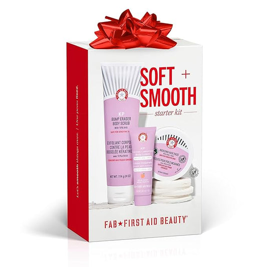 First Aid Beauty Smooth + Fresh Body Kit - Skin Care Gift Set with KP Bump Eraser Body Scrub, Whole Body Deodorant & Ingrown Hair Pads - Travel Friendly Skincare Set