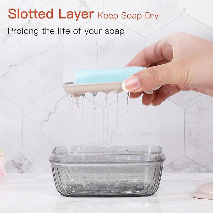 Quatish Bar Soap Holder Dish, Leakproof Travel Soap Case for Shower, Portable Travel Size Toiletries Camping Essentials for Gym, Dorm, Bathroom, Khaki