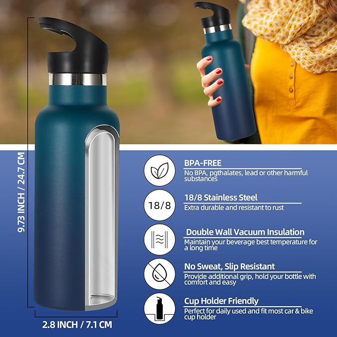 Volhoply 17oz Insulated Water Bottle Bulk 4 Pack,Stainless Steel Kids Water Bottles with Straw Lid,Reusable Metal Water Flask,Double Wall Vacuum Sports School Keep Hot & Cold (Dark Night,4 Set)