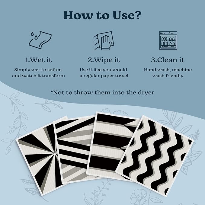 Swedish Dishcloths for Kitchen, Abstract Geometric Dish Rags Kitchen Dish Towels for Washing Dishes, 4 Pack Reusable Paper Towels, Sponge Cloths for Home Cleaning Baking Cooking