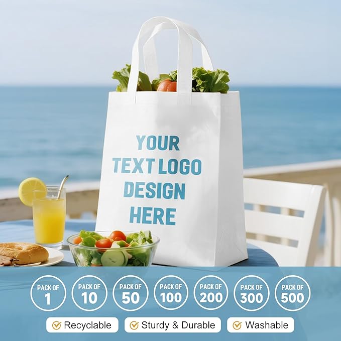 Custom Tote Bags with Your Logo, Personalized Reusable Shopping Bags for Shopping Business