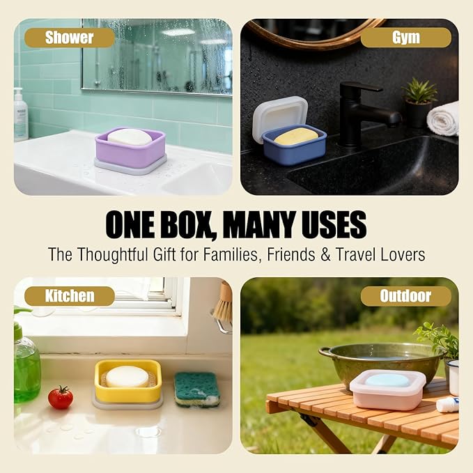 OTHIX 2 Pack Leakproof Silicone Travel Soap Case, Small Bar Soap Holder Container with Drainage Layer & Mini Portable Soap Dish for Shampoo Bars, Bathroom, Gym, Travel, Camping (Pink & Peach)