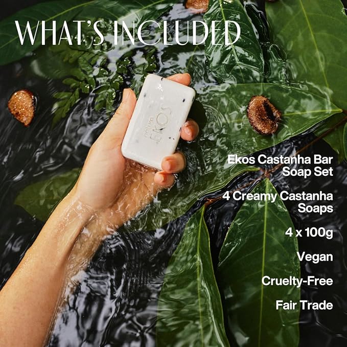 Natura - Ekos Castanha (Brazil Nut) Creamy Bar Soap Set (4 Pack) - 4 Creamy Soap Bars - 97% Natural - 100% Pure Plant Based Oils - Vegan Skin Care - Brazilian Beauty Secrets - Self Care - 3.5oz (100g)
