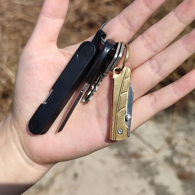 Small Keychain Knife,Mini Folding Pocket Knife,Brass Handle, Stainless Steel Blade, EDC Box Cutter,Small Gift for Women Men