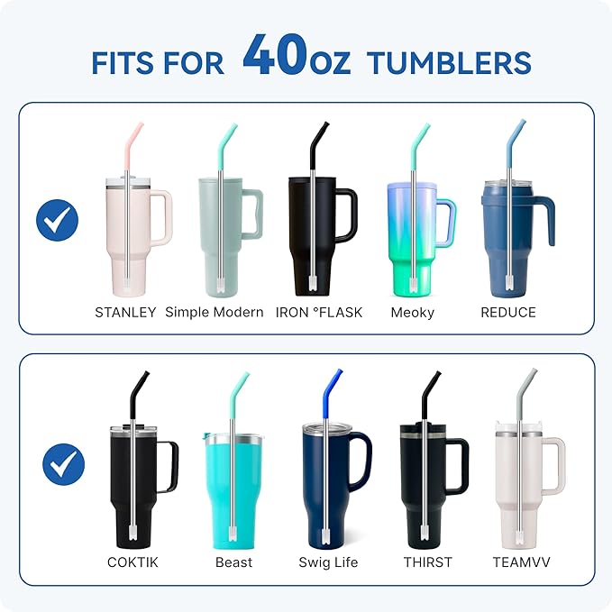 Reusable Metal Straws with Silicone Tip for Stanley 40oz,Stainless Steel Drinking Straws for 40oz Tumbler,3 Straight Tubes & 6 Tips& 1 Cleanr Brush(Transparent)