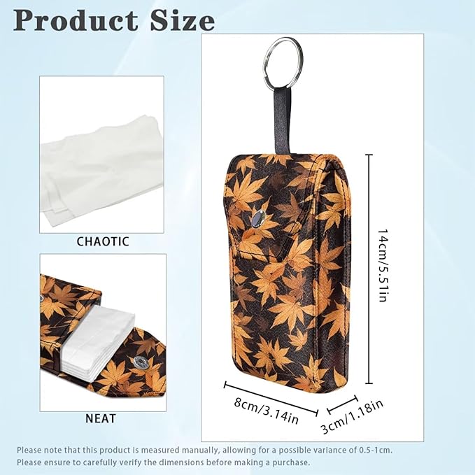 Maple Leaf Print Purse Tissue Holder Portable Pocket Tissue Holder for Coin Keys Tissues with Hanging Rope for Thanksgiving Snap Button Enclosed