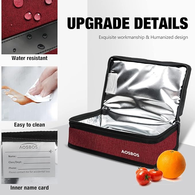 Aosbos Small Insulated Lunch Bag for Women - Compact Lunch Box for Portion Control, Work & Office, Wine Red