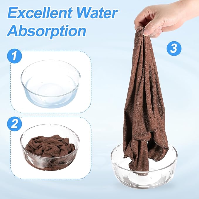 HARFINGTON 2 Pack Microfiber Cleaning Cloth, 16" x 16" Multi-Functional Cleaning Towels Reusable Absorbent Rags for Car Wash Kitchen Household Window Clean, Brown