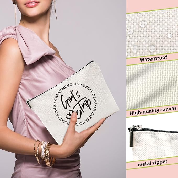 4 Pcs Girls Trip Favors, Girls Weekend Gifts Makeup Bag, Bestie Gifts Weekend Bag Summer Vacation Cosmetic Bag