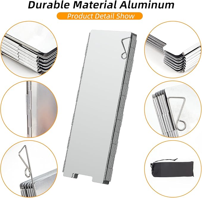 RioRand Folding Ultralight Camping Stove Windscreen Portable Backpacking Stove Windshield, Backpack Windscreen for Butane/Backpacking Stoves Camp Windshield for Outdoor Camping Hiking BBQ (10 Plates)