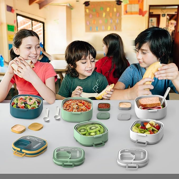 Luch Box Set Stackable Stainless Steel Bento Box with Insulated bag,Leak-Proof,2-Tier Bento box,Lunch Box With Portable Sauce Pod and Cutlery-for Kids/Toddler,Dishwasher Safe,Green