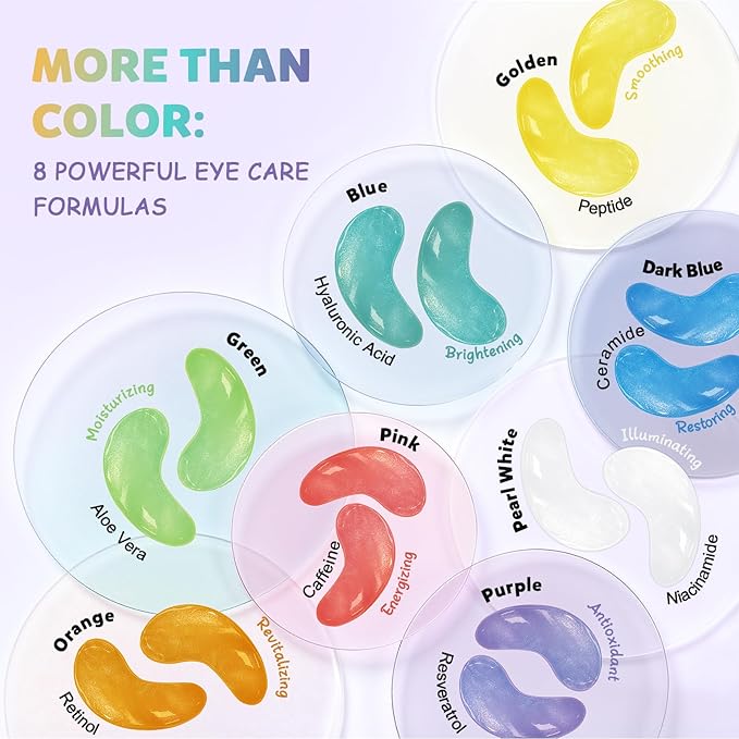 Under Eye Patches Variety Pack (48 Pairs), Stocking Stuffers for Women, Eye Masks for Dark Circles Puffy Eyes With 8 Colors (6 Pairs/Color), Vegan Skin Care Gifts for Teen Girls