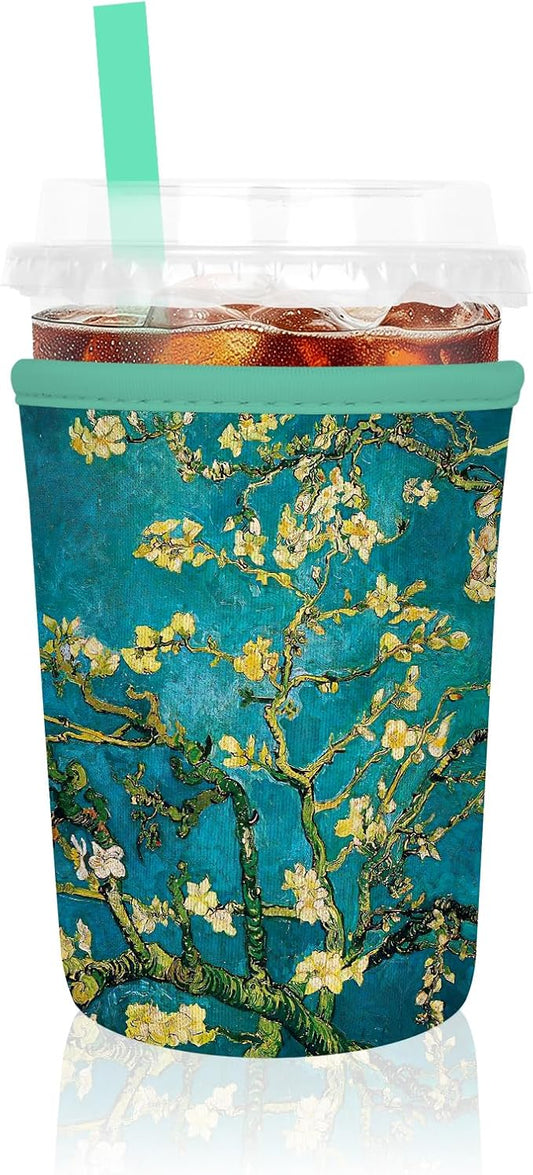 Iced Coffee Sleeve, Reusable Insulated Neoprene Cup Sleeve for Cold & Hot Drinks Beverages, Cup Holder for 16oz-18oz Coffee Cups, Van Gogh Apricot Tree