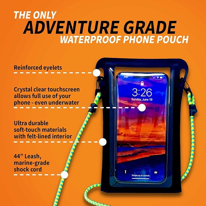 Waterproof Phone Pouch w/Long Lanyard | IPX8 Adventure Grade Cellphone Dry Bag Case, Fits iPhone 15 Pro Max,14 Pro Max, 13 Pro Max, XS, XR, Galaxy S21, for Snorkeling, Kayaking, Cruise Black