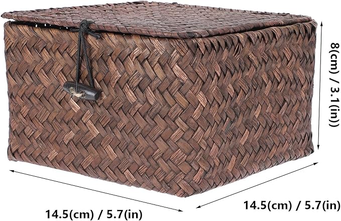 DOITOOL Multi-purpose Seagrass Woven Storage Basket with Lid Natural Organizer for Home Sundries Clothes and Desktop Lightweight Decorative Basket for Household Supplies