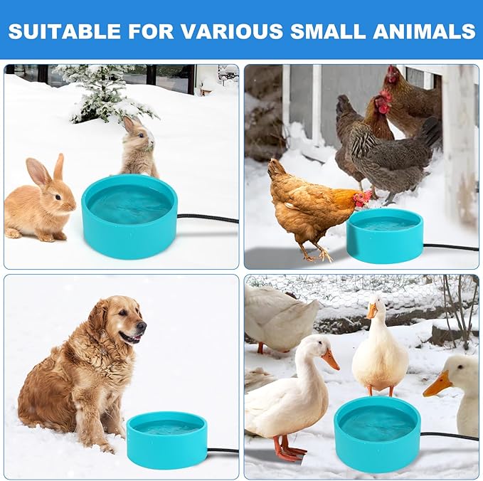 Heated Water Bowl for Cats Dogs Outside, 3.2L Winter Heated Dog Water Dish, Heated Dog Water Bowl Outdoor, Thermostatic Control Anti-freeze Heated Pet Water Bowl for Chicken,Duck,Goose,Rabbit