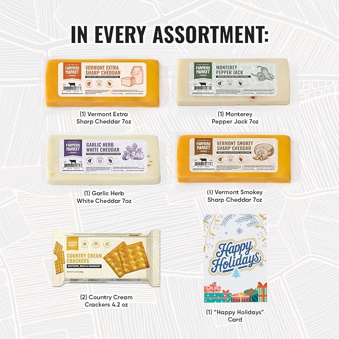 Farmers Market Gift Basket, Gluten Free, Keto, Paleo, Low Sodium, Zero Sugar, Wisconsin Cheese Gift Sets, Classic Cheese Assortment