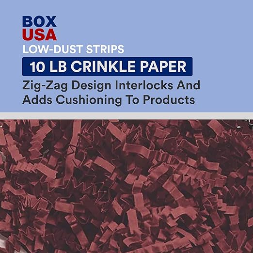 BOX USA 10 lb. Burgundy Crinkle Paper Packing, Shipping, and Moving Box Filler Shredded Paper for Box Package, Basket Stuffing, Bag, Gift Wrapping, Holidays, Crafts, and Decoration