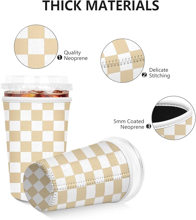 Iced Coffee Sleeve, Reusable Insulated Neoprene Cup Sleeve for Cold & Hot Drinks Beverages, Cup Holder for 32oz Coffee Cups, Orange Plaid
