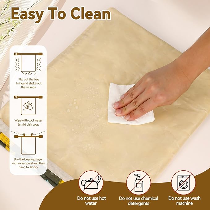 2 Pack Beeswax Bread Bags for Sourdough Homemade Bread, Reusable Natural Organic Linen, Food Storage Cloth Bag, Large Capacity Portable, Freezer-Friendly, Freshness Preservation