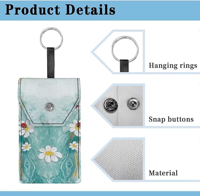 Tissues Purse Pocket Sturdy Tissue Holder for Purse Coins Purse Size Travel Tissue Pouch with Hanging Rings and Snap Button Marble Daisy