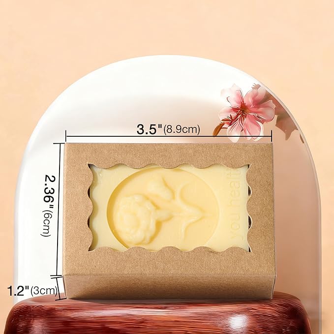 100PCS 3.5x2.36x1.2 inches Brown Soap Boxes with Window - Homemade Soap Packaging, Small Gift Boxes for Bakery, Macarons, Cookies, Candies & Party Favors