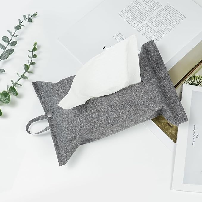 kakaforsa Toilet Paper Holder Reusable Tissue Holder Travel Tissue Holder Wall Hanging Tissue Box Cover Toilet Paper Storage Rectangle Napkin Holder Cloth Tissue Box for Car Office Desk, Gray