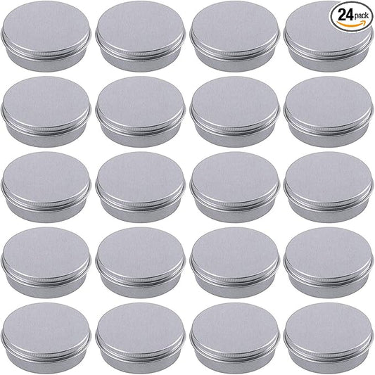 1 Ounce Aluminum Tin Jar Refillable Containers 30ml Aluminum Screw Lid Round Tin Container Bottle for Cosmetic,Lip Balm, Cream, 24 Pack