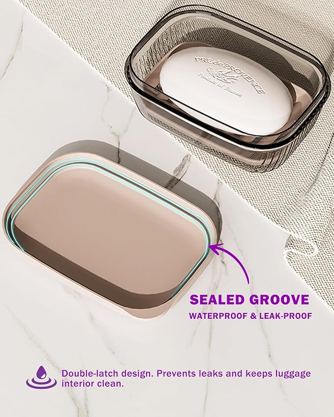 Travel Soap Case with Lid,Leakproof Soap Holder with Drainage Layer, Travel Essentials Soap Containers, Portable Soap Bar Dish for Camping, Gym, Bathroom,Kitchen,Dormitory,Hotel(Clear)