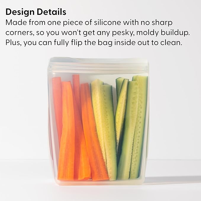 W&P Porter Silicone Reusable Storage Bag, Sandwich (50oz Stand-Up), Cream, Food Storage Container, Microwave and Dishwasher Safe, Easy Cleaning