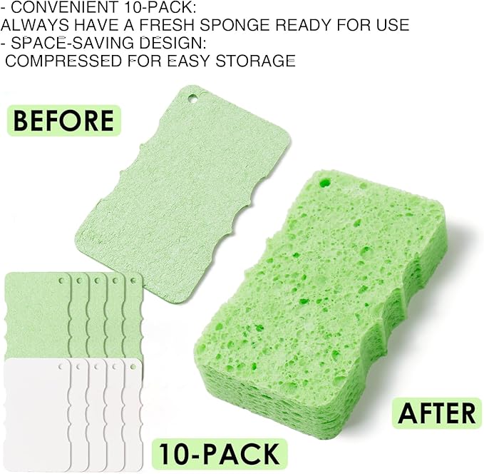 100% Natural Compressed Cellulose Bath Shower Loofah Travel Pack(5.2x3.2x1 inches) Foam Sponge Body Wash Puff– Gentle Scrubber Exfoliator Eco-Friendly, and Efficient Cleansing Solution (10 Pack)