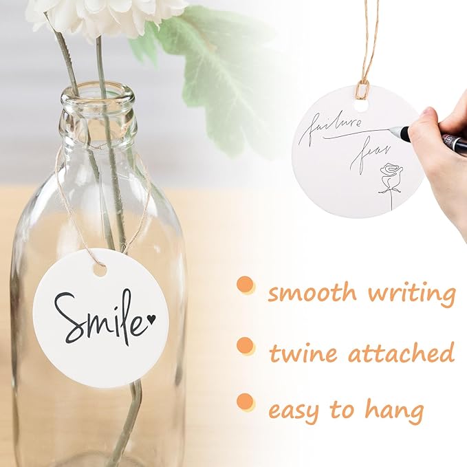 SallyFashion 120PCS White Round Gift Tags, 2 inch Kraft Paper Gift Tags with String for Gifts Wrapping Craft Project Wedding Favors