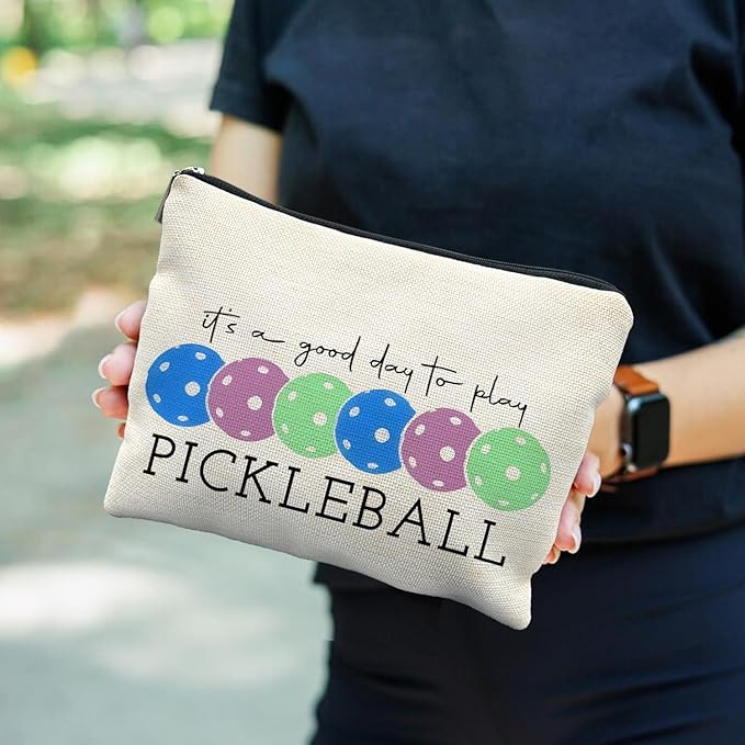 Pickleball Gifts for Women: Colorful Makeup Bag, It's a Good Day to Play Cosmetic Toiletry Bag, Gifts for Pickleball Lovers (Blue)