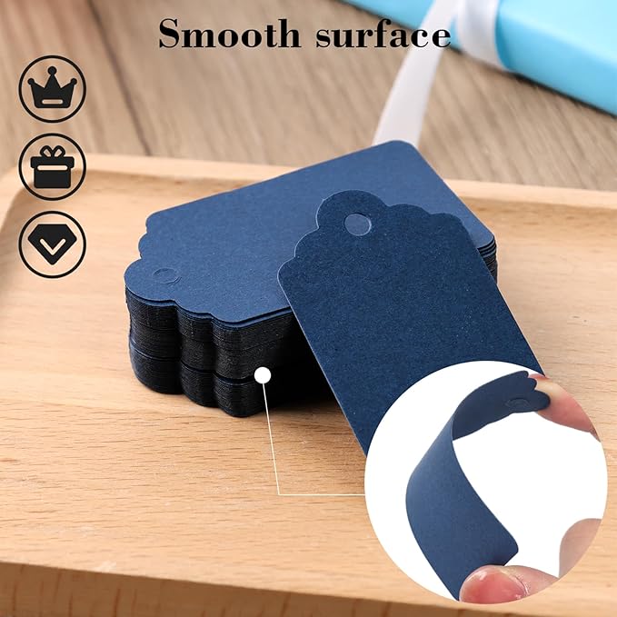 SallyFashion 120PCS Gift Tags with String, Navy Blue Paper Gift Tags Hanging for Wedding Birthday Gifts DIY