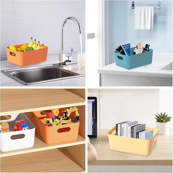 Plastic Storage Small Bins 9.4"X6.5"X3.9" Classroom Bins Organizing Containers for Pantry Kitchen, Cupboard box,and Bathroom Organizer-7Pack