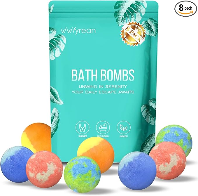 Bath Bombs for Women Gift Set, 8 Organic Bath Bombs Christmas Stocking Stuffers, Birthday Gift for Adults, Women, Relaxation Home SPA Bubble Bath, Self Care for Wife, Mother, Girlfriend