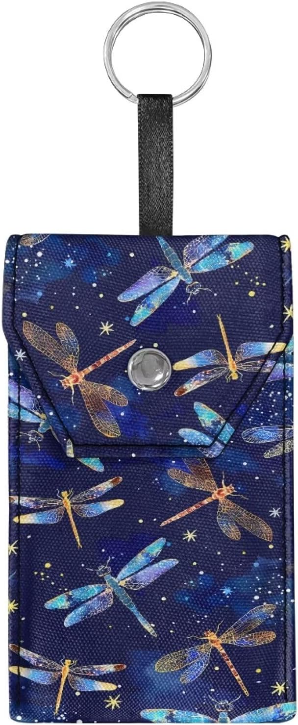 Dragonfly Tissues Purse Pocket with Hanging Rope Portable Tissue Holder for Women Travel Tissues Holder Snap Button Enclosed