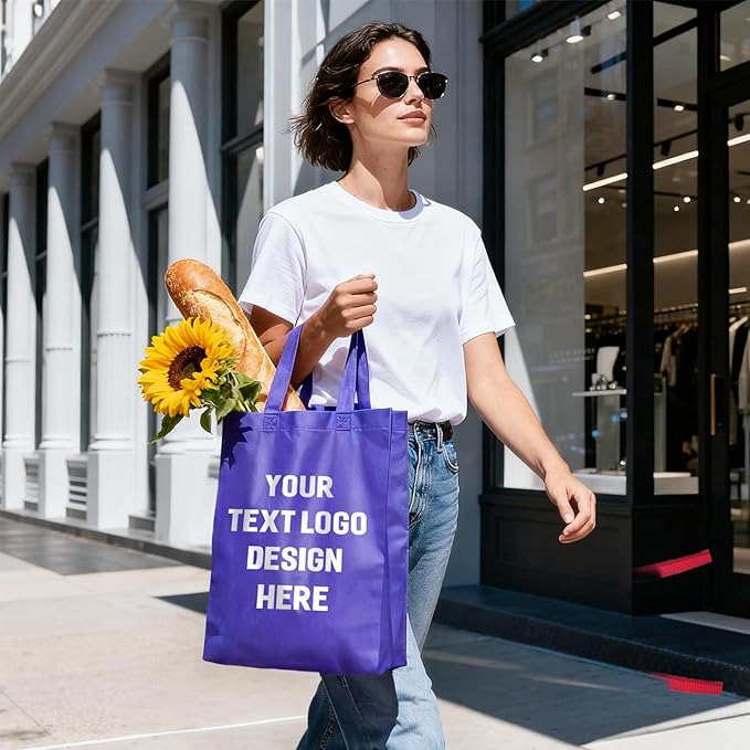 Custom Tote Bags with Your Logo, Personalized Reusable Shopping Bags for Shopping Business