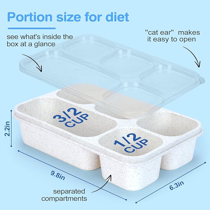 Bento Box Adult [Portion Size], 3 Pack Snack Containers with 5 Compartments for Meal Prep & On-the-Go [Work, Travel], Lunchable Container Reusable and BPA-Free