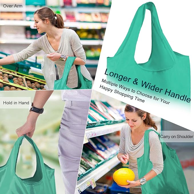 BeeGreen Reusable-Grocery-Bags-Foldable-Machine-Washable-Reusable-Shopping-Bags-Bulk Colorful 10 Pack 50LBS Extra Large Folding Reusable Bags Totes w Zipper Storage Pouch Lightweight Polyester Fabric