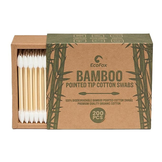 Precision Tip Cotton Swabs 200 Count | Compostable & Pure Cotton Pointed Bamboo Swabs | Plant-Sourced Materials | Perfect for Nails & Makeup, Fine Cleaning, Arts & Crafts