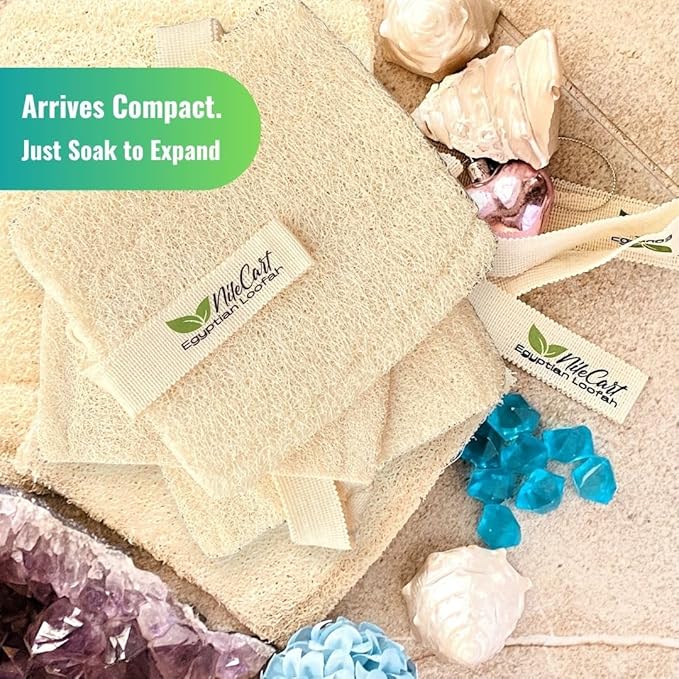 NileCart Natural Loofah Pack of 3 Egyptian lufa Body Scrubber - A Natural Body Exfoliator Scrubber Loofah for Men & Women Made of Egyptian Luffa Sponges for Bath & Shower lufa Sponge.