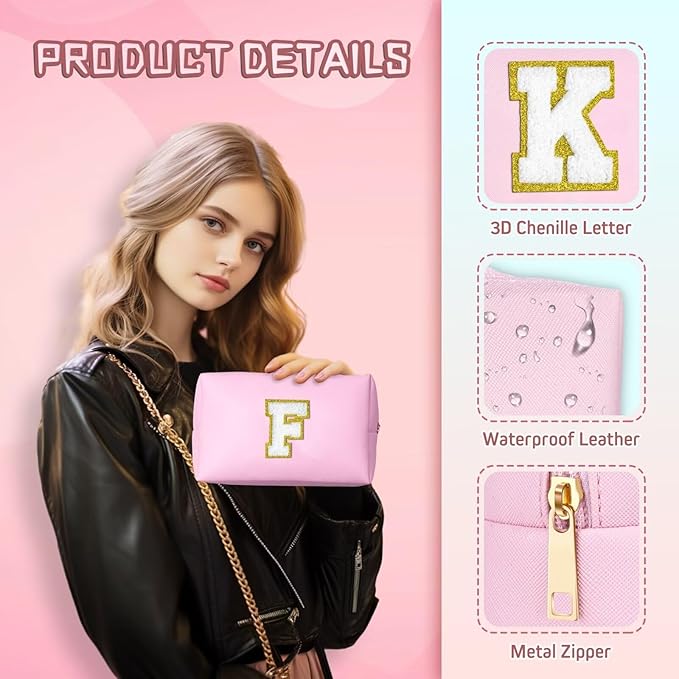 TOPEAST Christmas Gifts for Women Teen Girls - Stocking Stuffers for Teen Girls Gifts Trendy Stuff, Travel Makeup Bag, Initial Cosmetic Bag Toiletry Pouch (Pink K)