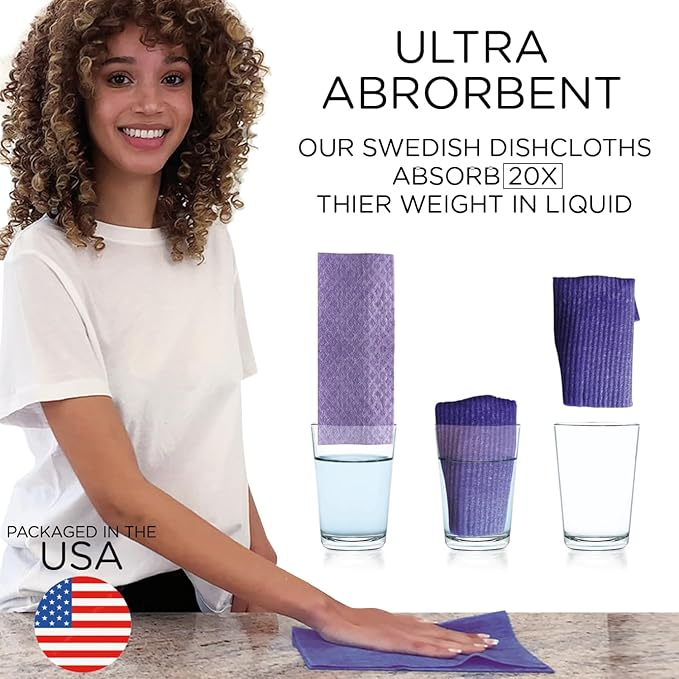 LOLA Swedish Dishcloths 20 Pk Biodegradable Reusable Paper Towels Absorbent Cellulose Kitchen Sponge Cloths Zero Waste Odor Free, Made in Germany