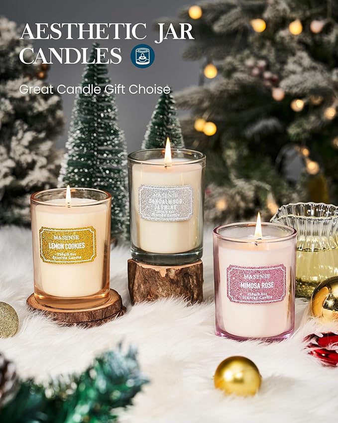 M&SENSE Ocean Water Scented Candles, Classic Size 8.8 oz Glitter Jar Candles, Holiday Candles Gifts for Women, Strong Scented Natural Soy Candle for Winter Home Decor, 50 Hours Long Burning